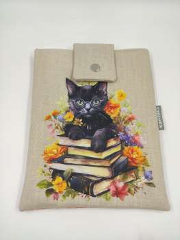 Buchhülle - Buchtasche mit Drucknopf  ***  Schwarze Katze