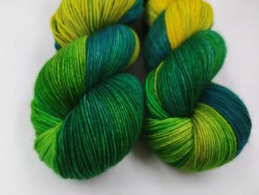 Preview: Der Klassiker 4 fach - Sockenwolle  -   TEALGRÜNES GELBORANGE