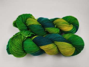 Preview: Der Klassiker 4 fach - Sockenwolle  -   TEALGRÜNES GELBORANGE