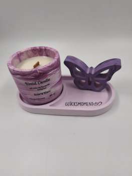 Geschenkset - Dekotablett mit Duftkerze und Schmetterling