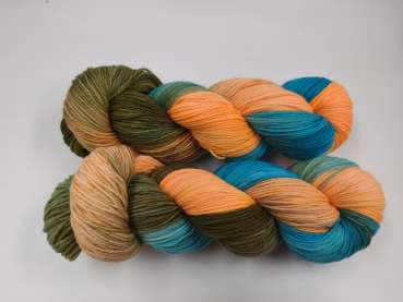 Preview: Einöder Merino  Socke  ***  TÜRKISORANGES CAMOUFLAGE