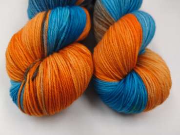 Preview: Einöder Merino  Socke  *** BLAUTÜRKISES ORANGE