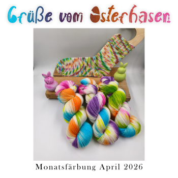Monatsfärbung April 2026  ***  Einöder Merino  Socke  *** Grüße vom Osterhasen
