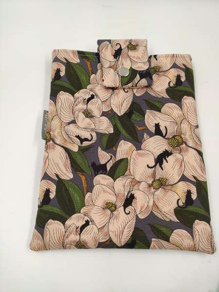 Buchhülle - Buchtasche mit Druckknopf  ***  KATZEN mit MAGNOLIEN