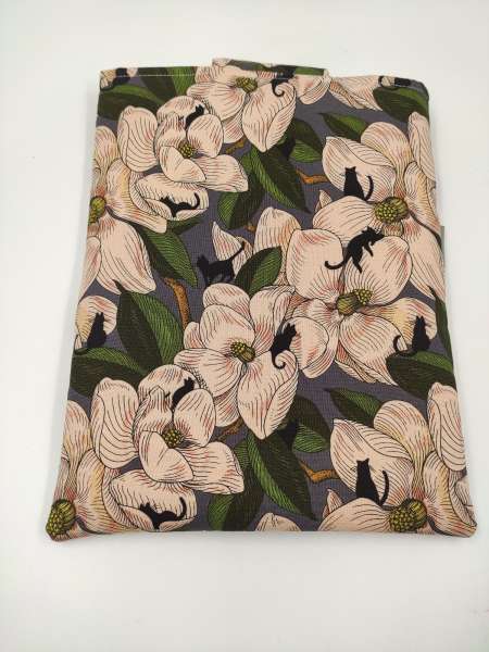 Buchhülle - Buchtasche mit Druckknopf  ***  KATZEN mit MAGNOLIEN
