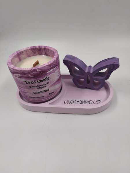 Geschenkset - Dekotablett mit Duftkerze und Schmetterling